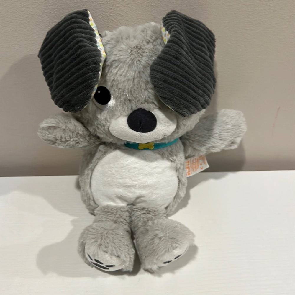 Bright Starts Gray Puppy Dog Peek A Boo Giggles Sound   Baby Plush Baby Toy